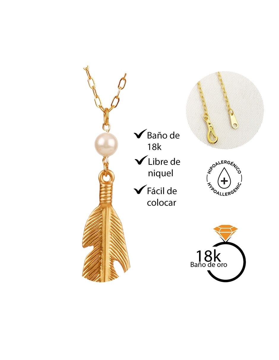 Collar con dije de pluma de baño de oro 18 K 3