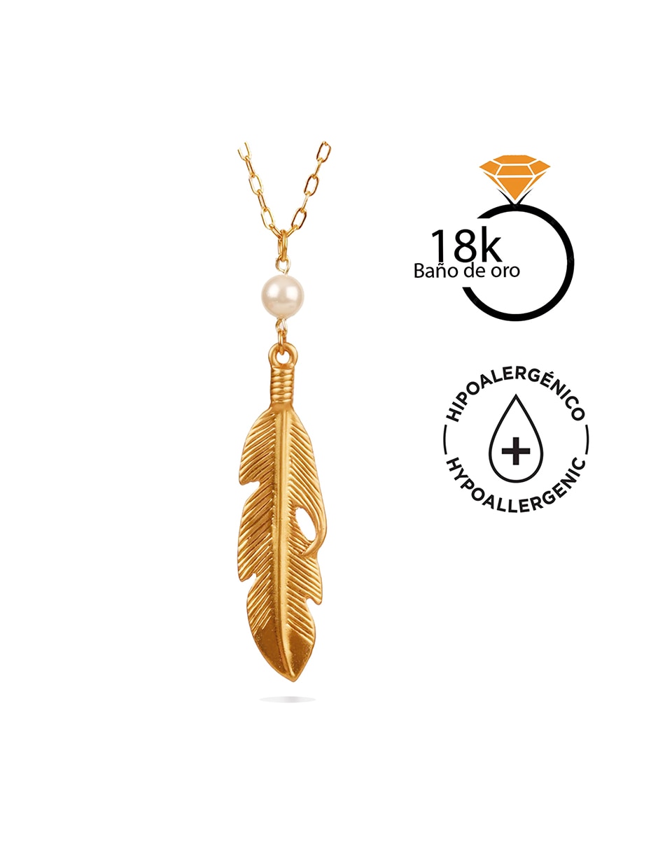 Collar con dije de pluma de baño de oro 18 K 4