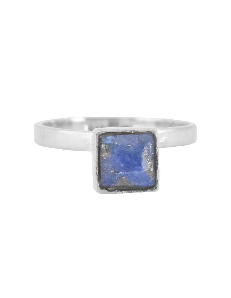 Anillo cuadrado Destellos de la tierra P 925 de plata lapislázuli brillante Anillo cuadrado Destellos de la tierra P 925 de plata lapislázuli brillante