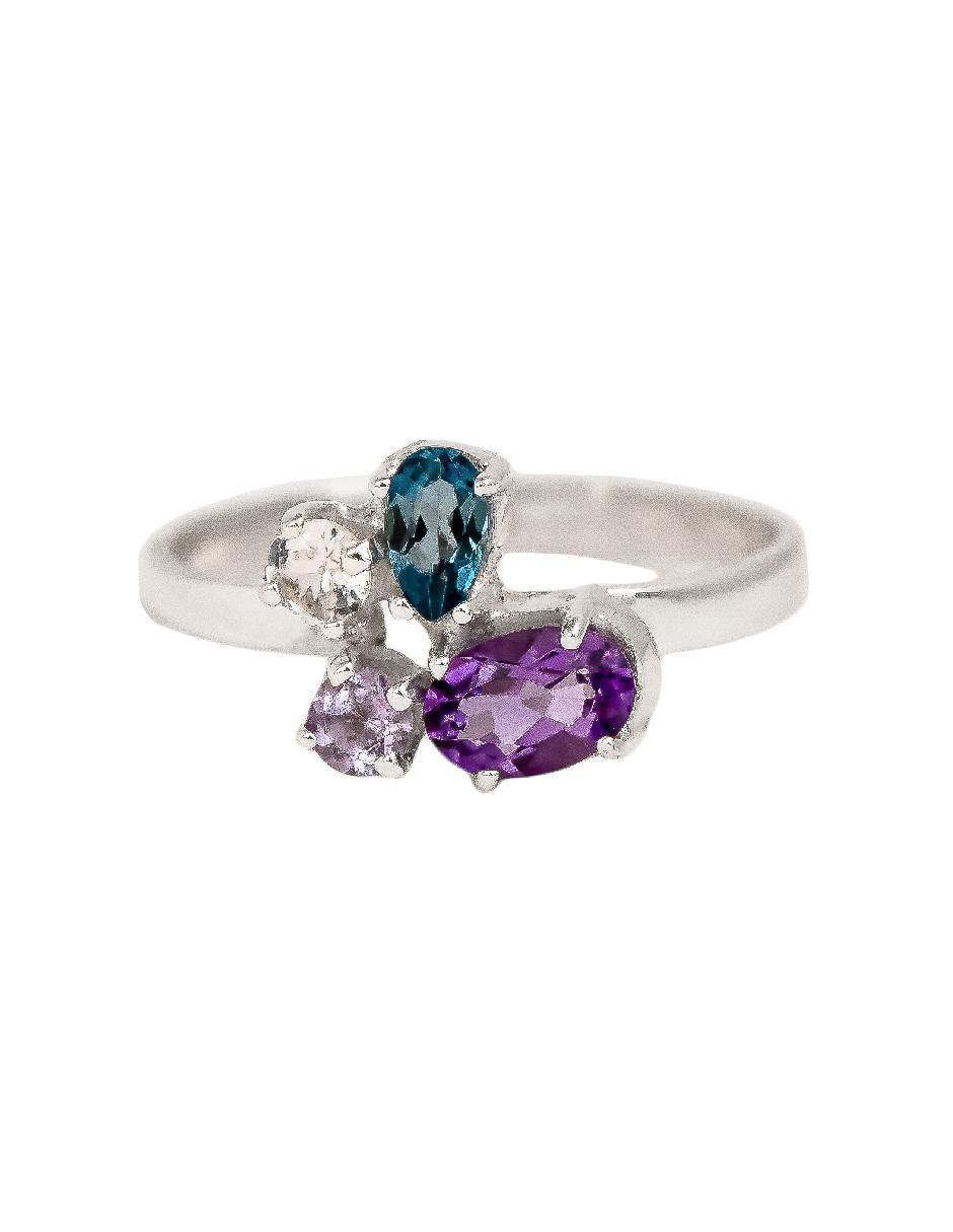 Anillo Destellos de la Tierra P 925 de plata amatista y cuarzo brillante Anillo Destellos de la Tierra P 925 de plata amatista y cuarzo brillante