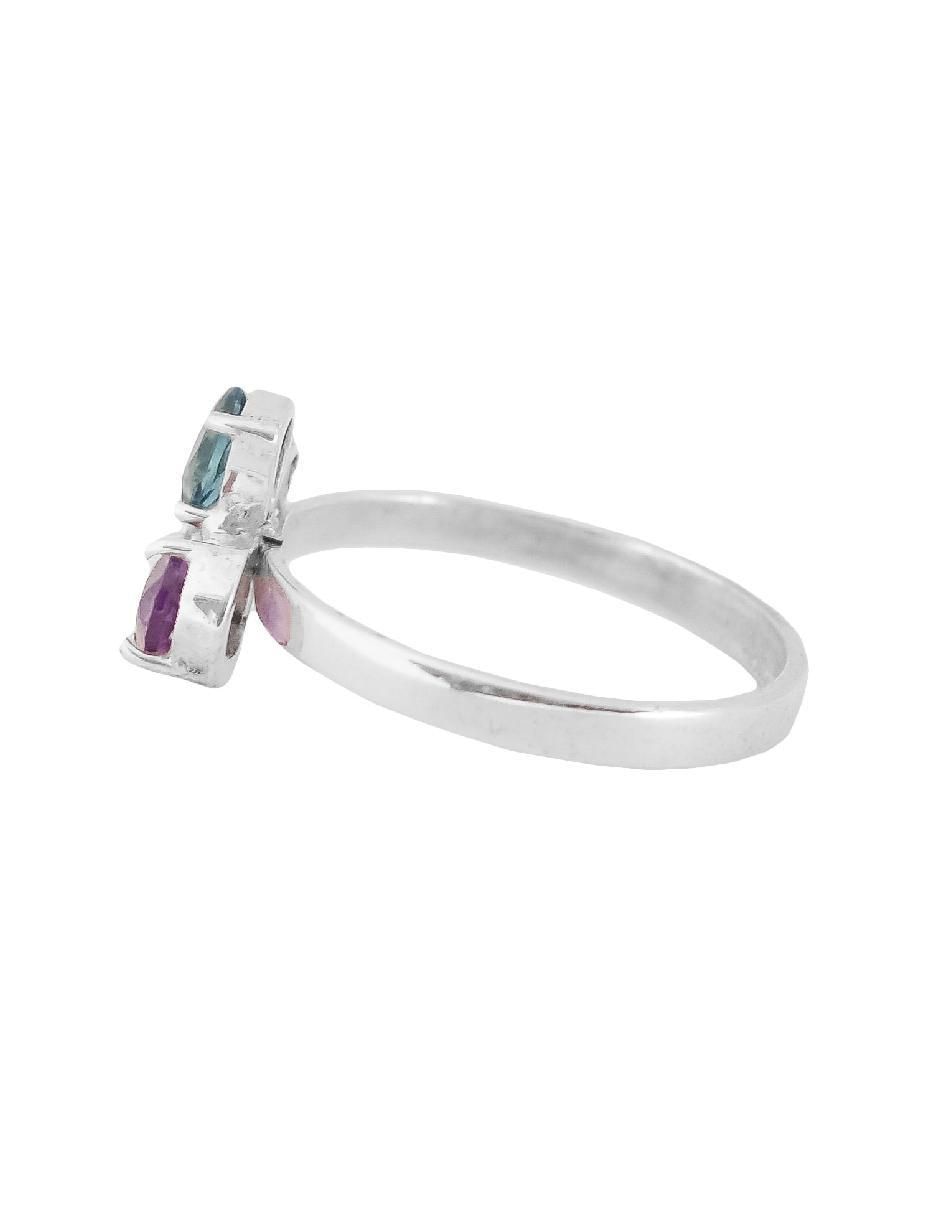 Anillo Destellos de la Tierra P 925 de plata amatista y cuarzo brillante 3