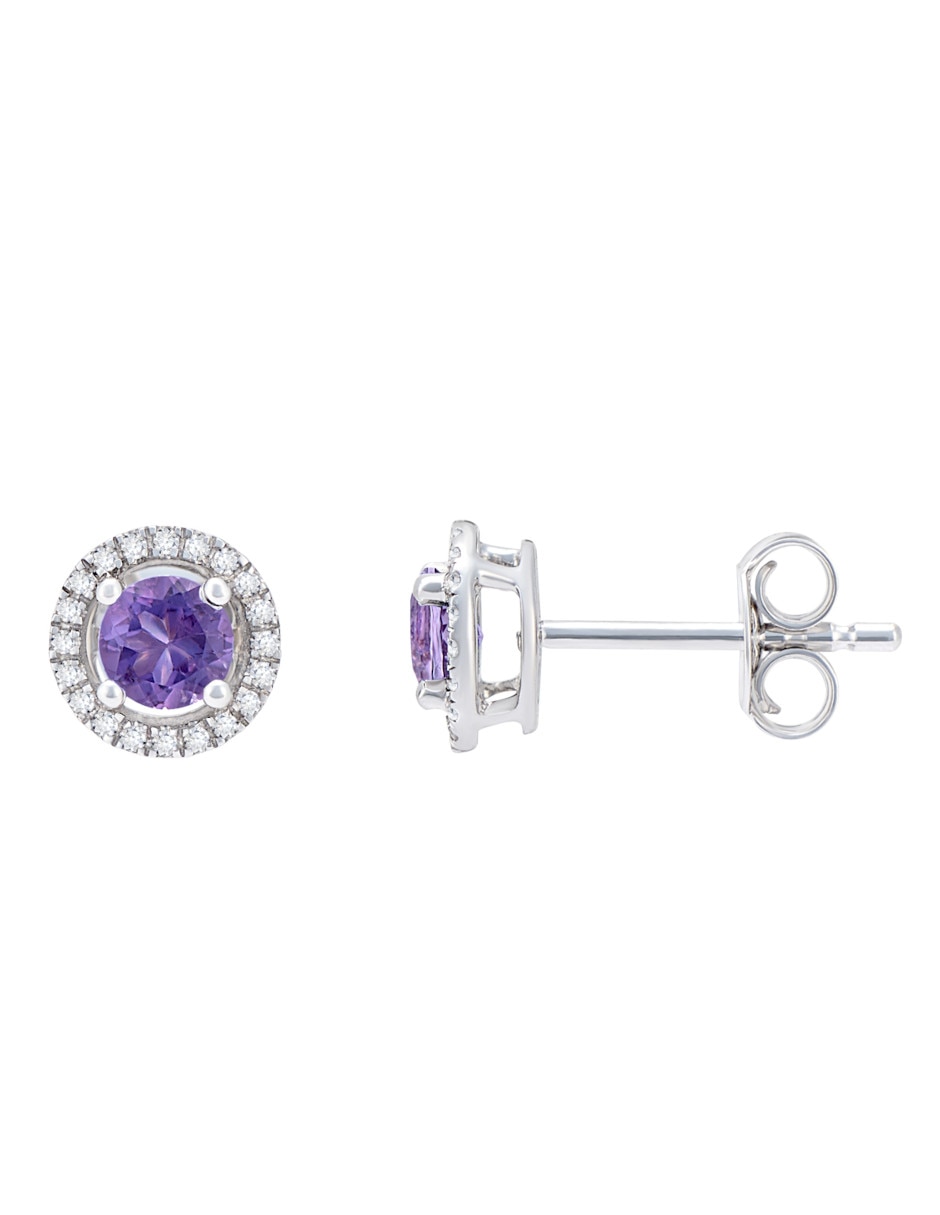 Broqueles de oro blanco 14 K diamante y amatista 2