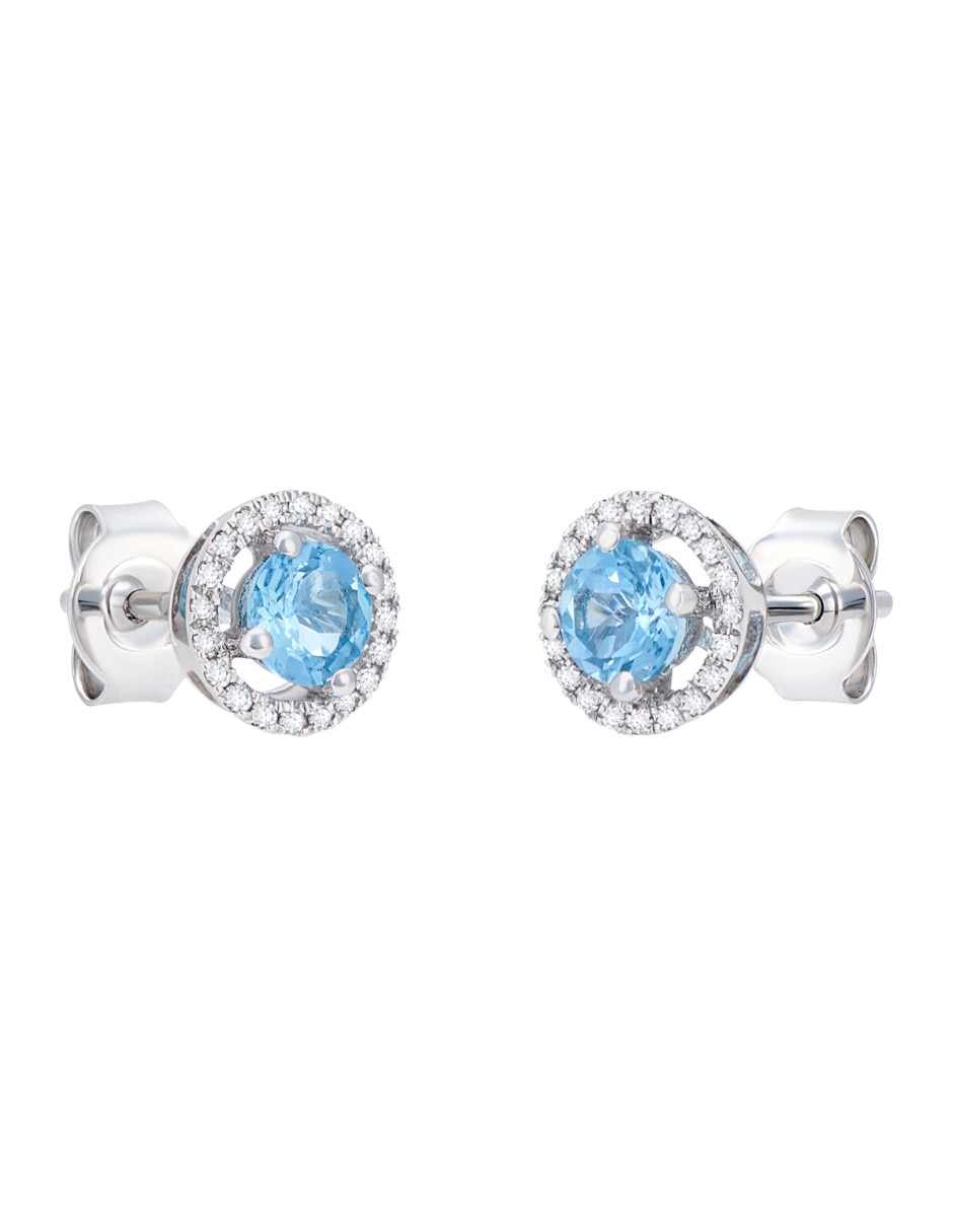Broqueles de oro blanco 14 K topacio y diamante Broqueles de oro blanco 14 K topacio y diamante