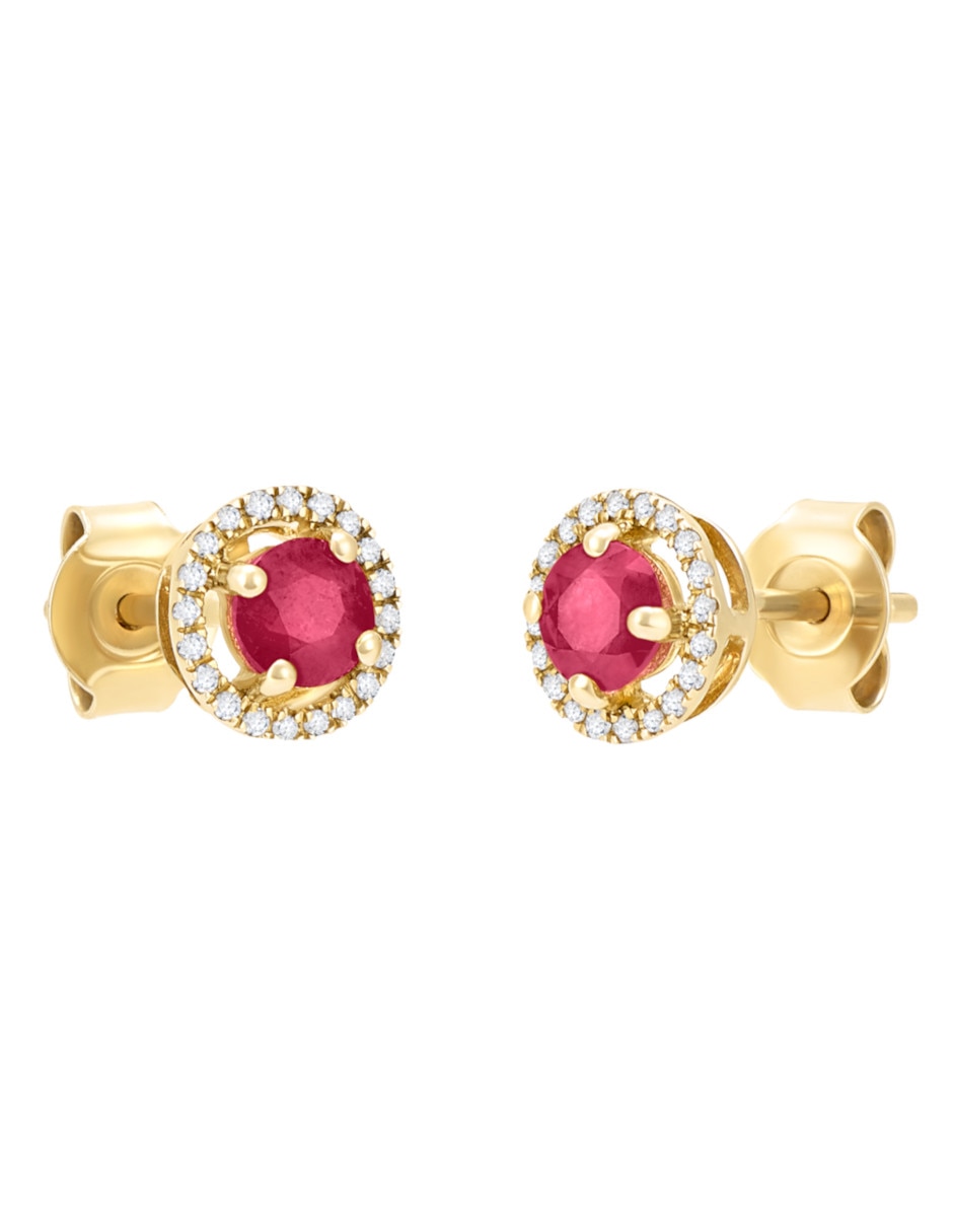 Broqueles de oro amarillo 14 K rubí y diamante Broqueles de oro amarillo 14 K rubí y diamante
