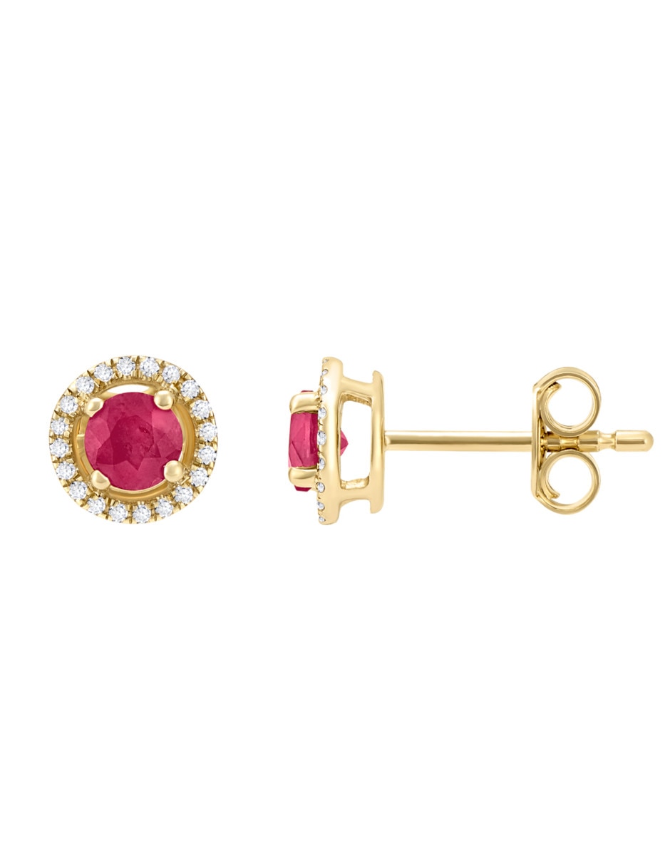 Broqueles de oro amarillo 14 K rubí y diamante 2