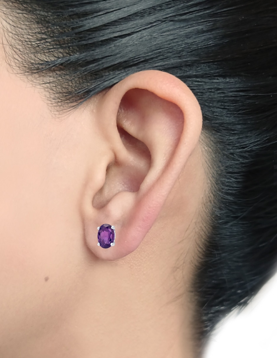 Broqueles de oro blanco 14 K amatista 3