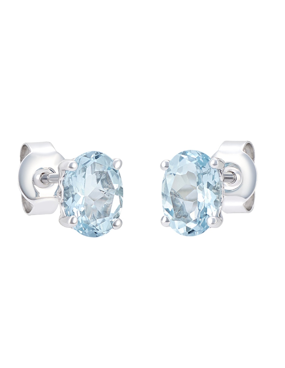Broqueles de óvalo de oro blanco 14 K aguamarina Broqueles de óvalo de oro blanco 14 K aguamarina
