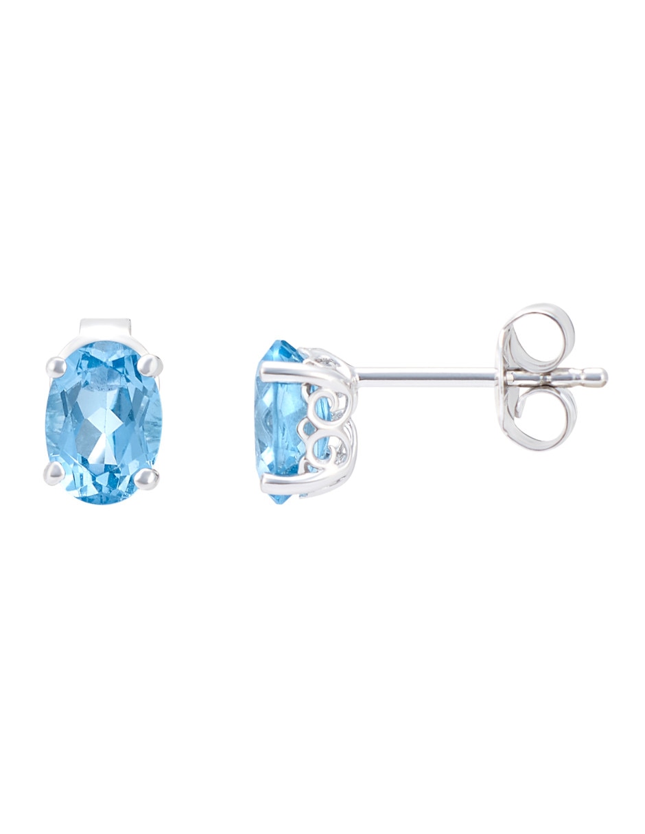Broqueles de oro blanco 14 K topacio azul de londres 2
