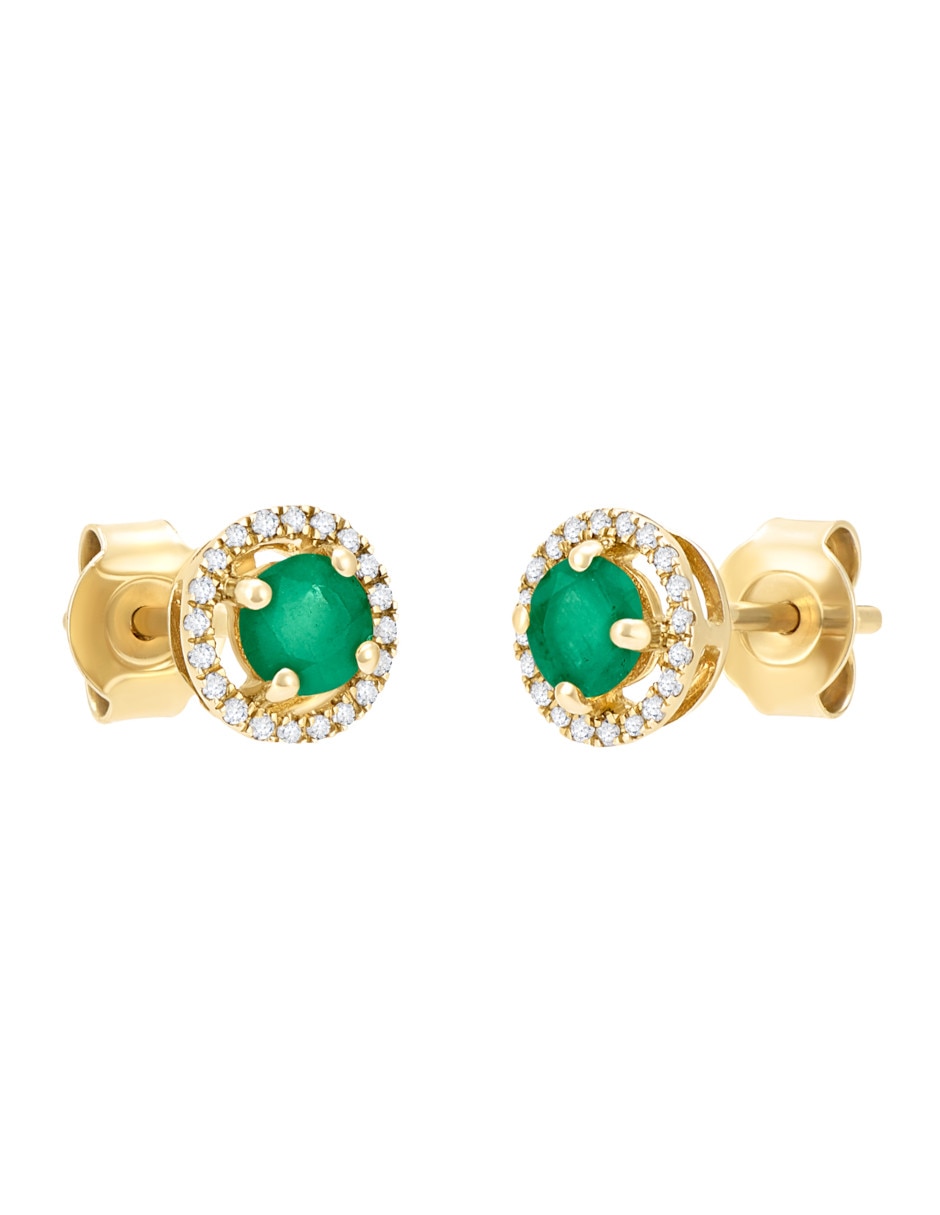 Broqueles de oro amarillo 14 K esmeralda y diamante Broqueles de oro amarillo 14 K esmeralda y diamante