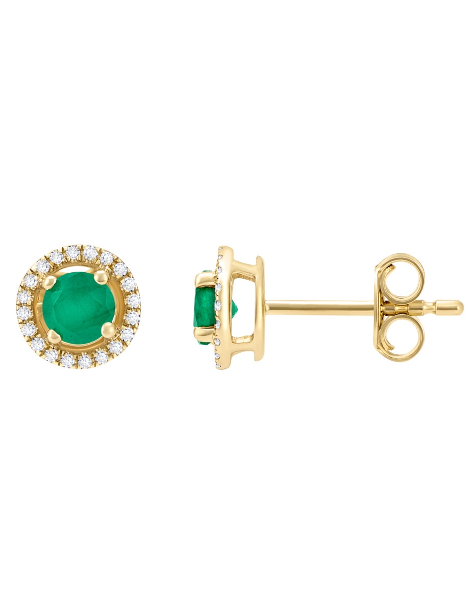 Broqueles de oro amarillo 14 K esmeralda y diamante 2