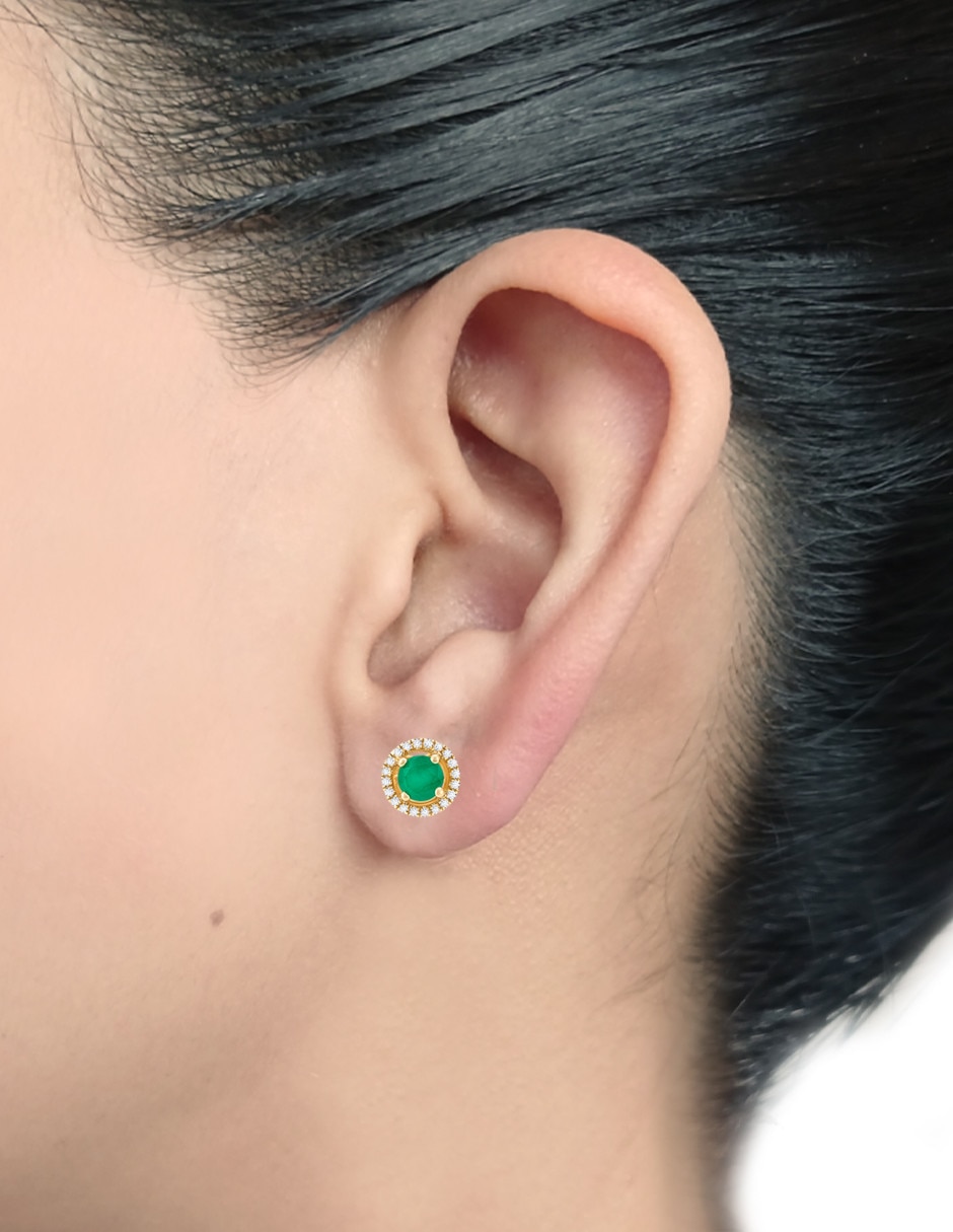Broqueles de oro amarillo 14 K esmeralda y diamante 3