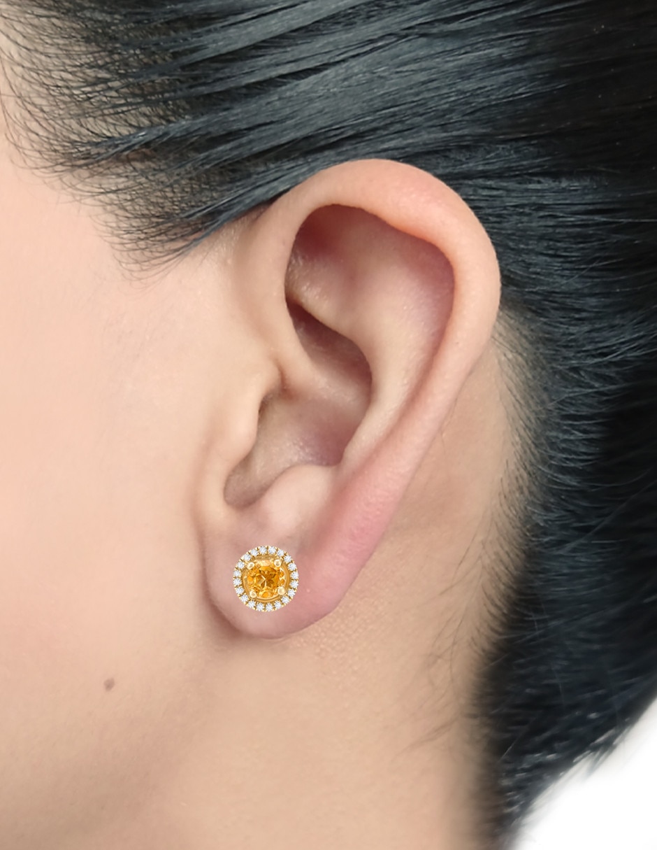 Broqueles de oro amarillo 14 K citrina 3