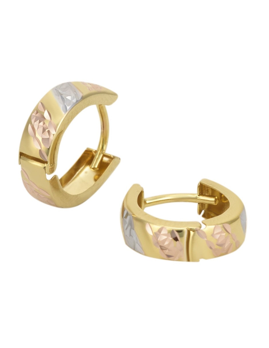 Aretes huggies de oro florentino 14 k con acabado diamantado 2