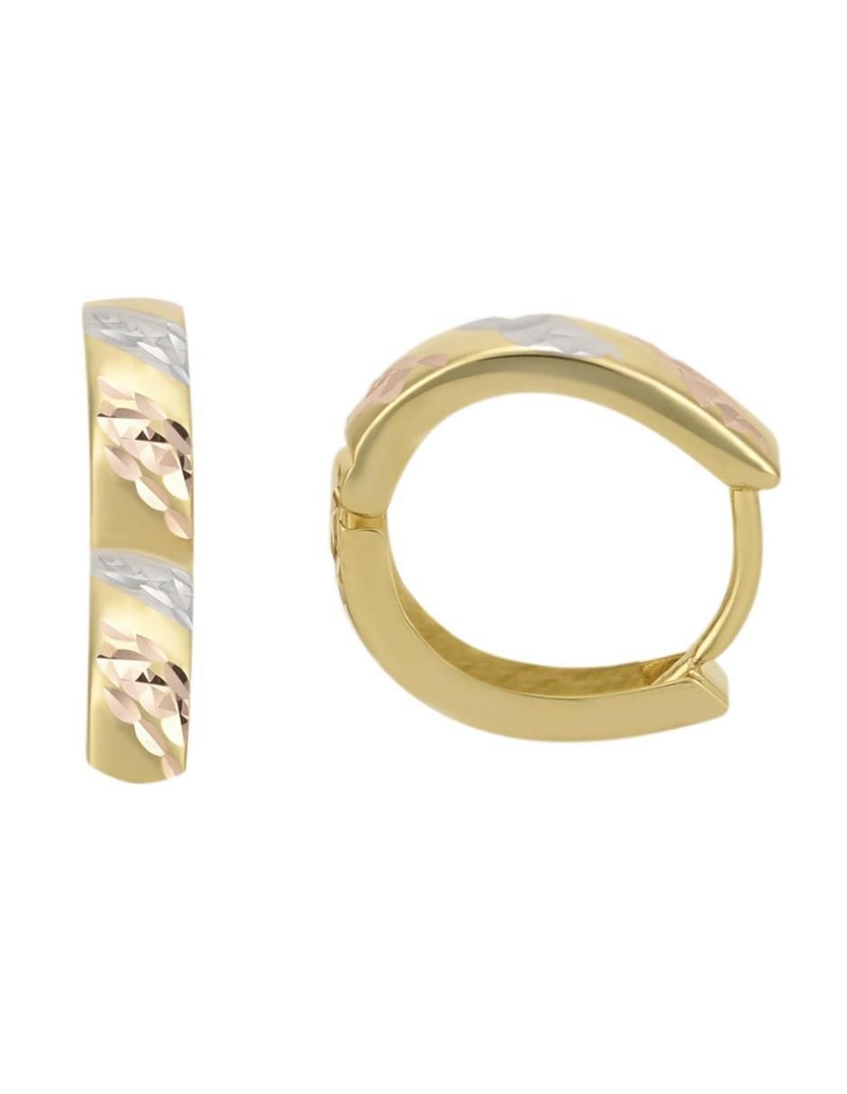 Aretes huggies de oro florentino 14 k con acabado diamantado 3