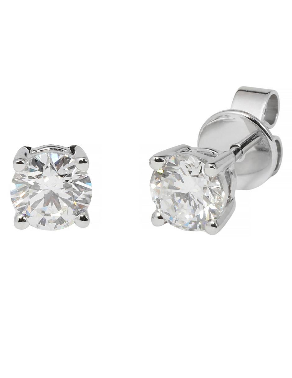Broqueles redondos Essential de oro blanco 14 K con acabado espejo diamante de laboratorio 2