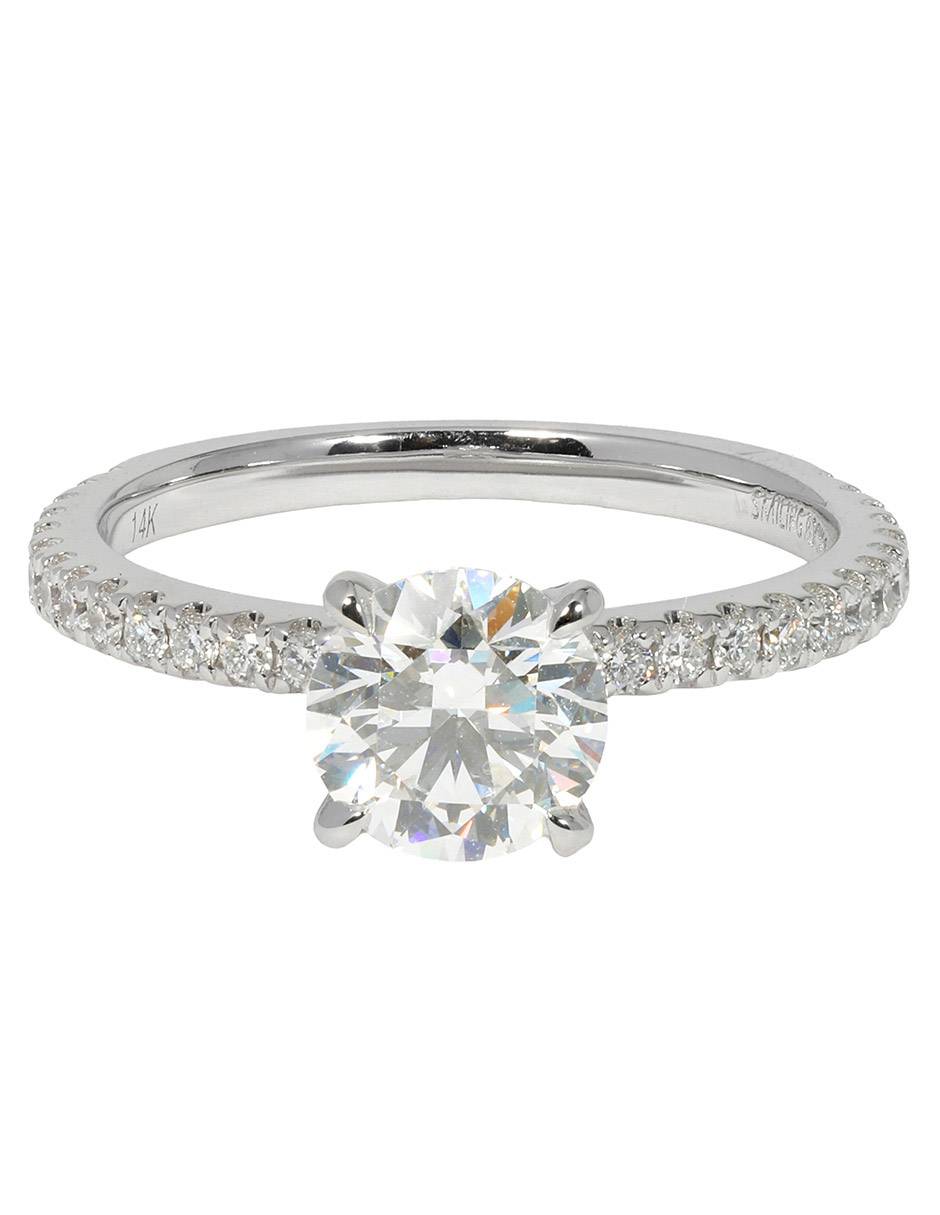 Solitario de oro blanco 14 k Pave Petite