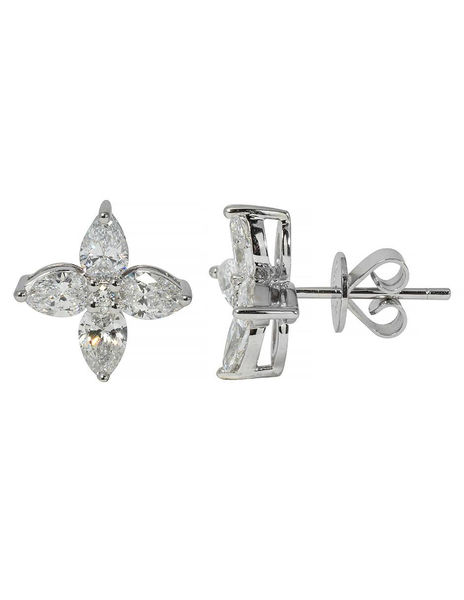 Broqueles de flor Flora de oro blanco 14 K con acabado espejo diamante de laboratorio Broqueles de flor Flora de oro blanco 14 K con acabado espejo diamante de laboratorio