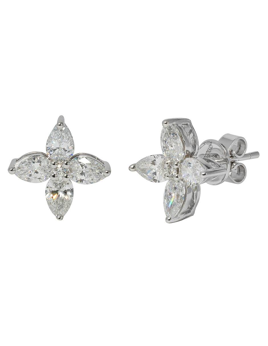 Broqueles de flor Flora de oro blanco 14 K con acabado espejo diamante de laboratorio 2