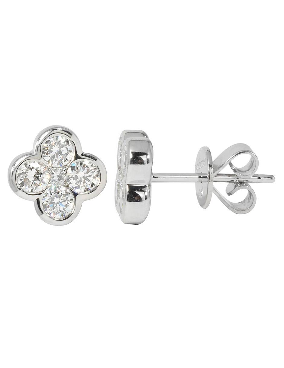 Broqueles de flor Flora de oro blanco 14 K con acabado espejo diamante de laboratorio Broqueles de flor Flora de oro blanco 14 K con acabado espejo diamante de laboratorio