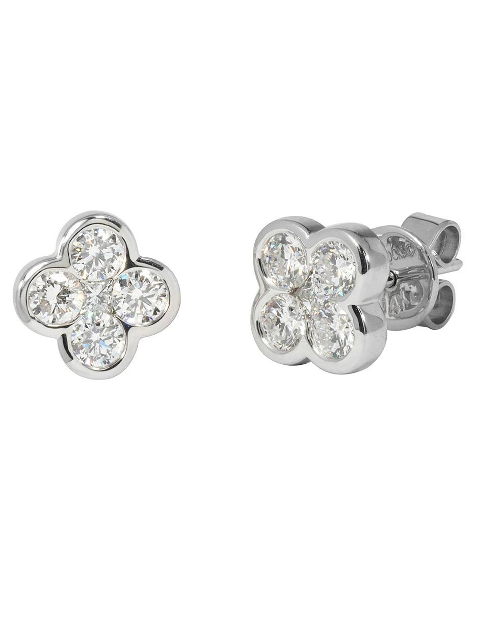 Broqueles de flor Flora de oro blanco 14 K con acabado espejo diamante de laboratorio 2