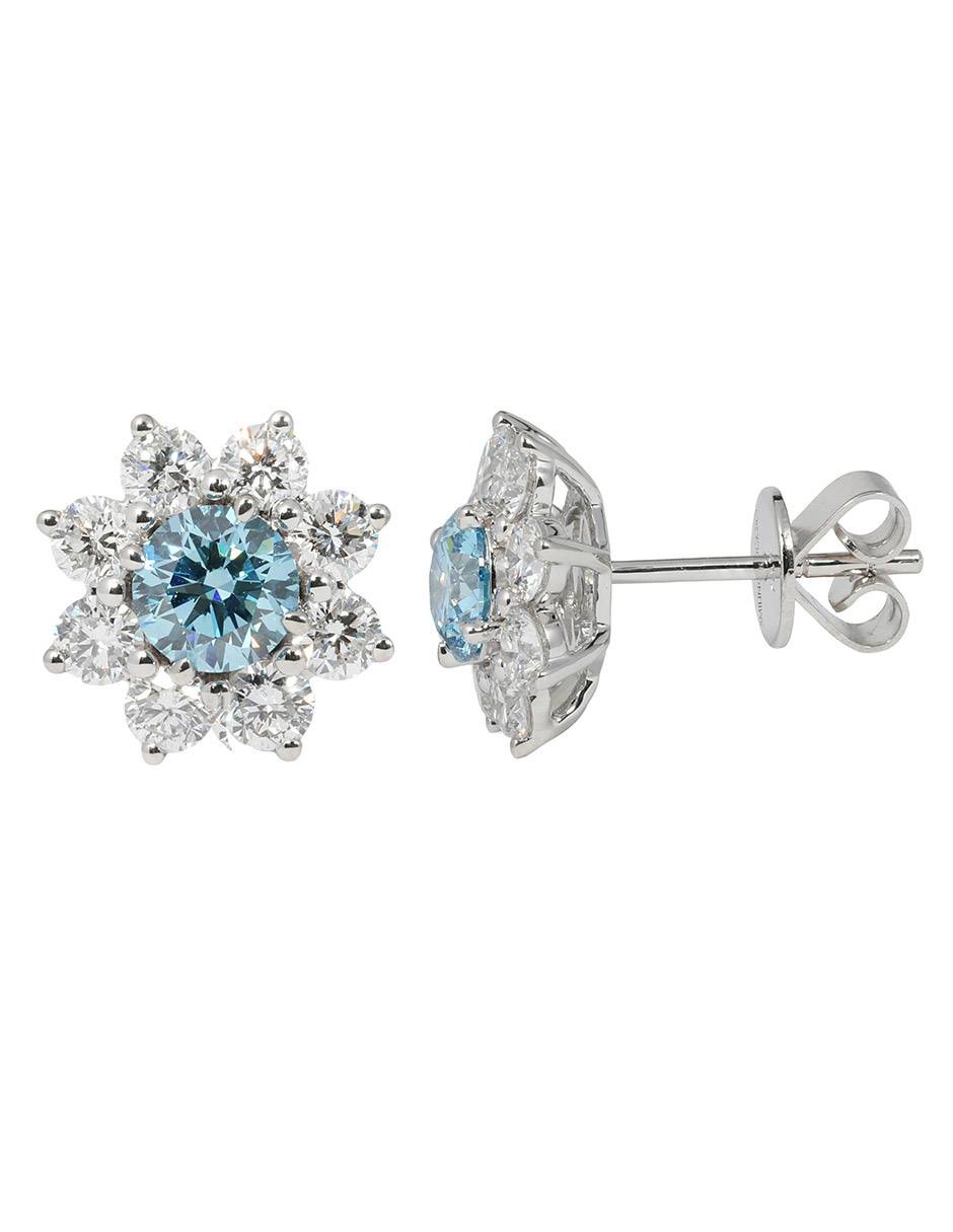 Broqueles de flor Flora de oro blanco 14 K con acabado espejo diamante de laboratorio Broqueles de flor Flora de oro blanco 14 K con acabado espejo diamante de laboratorio