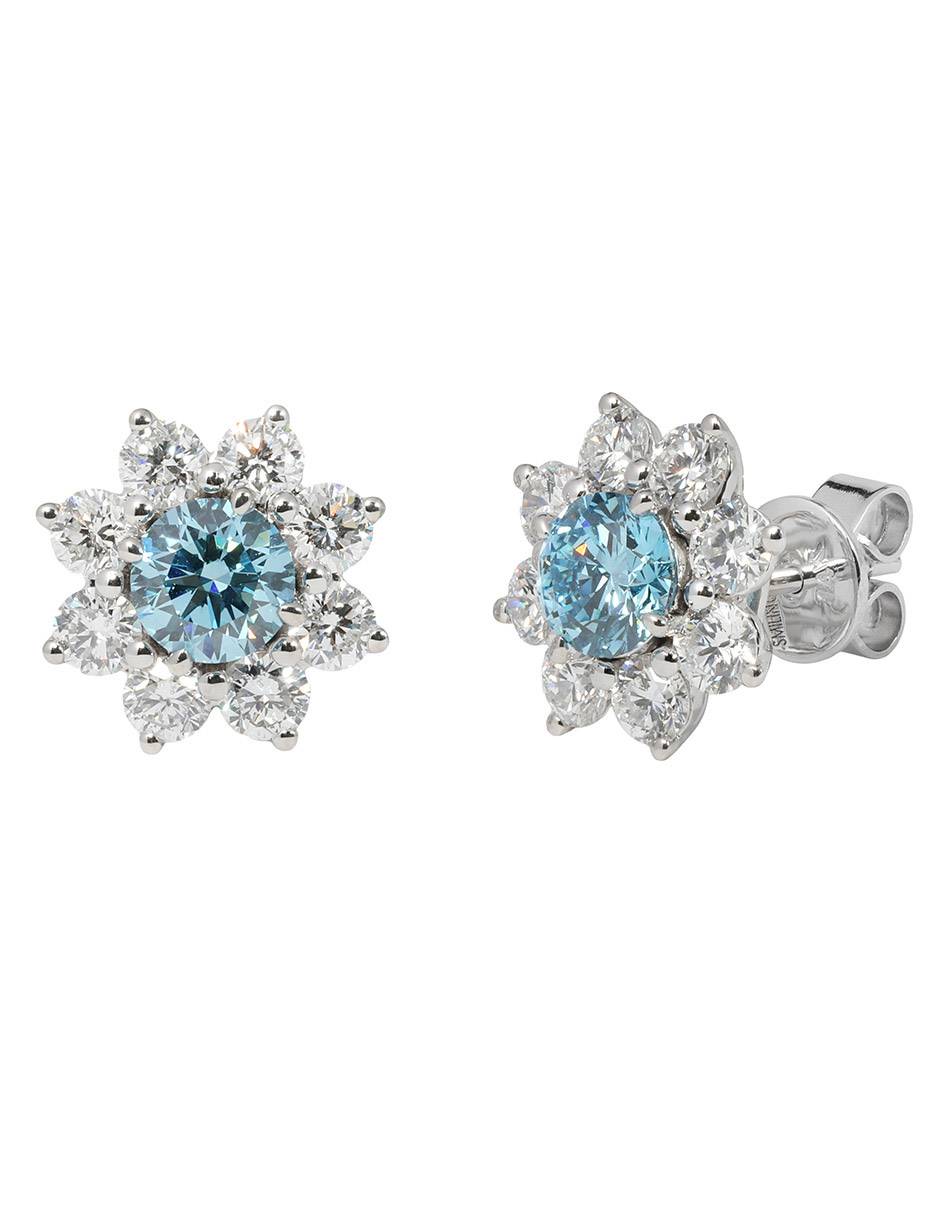Broqueles de flor Flora de oro blanco 14 K con acabado espejo diamante de laboratorio 2