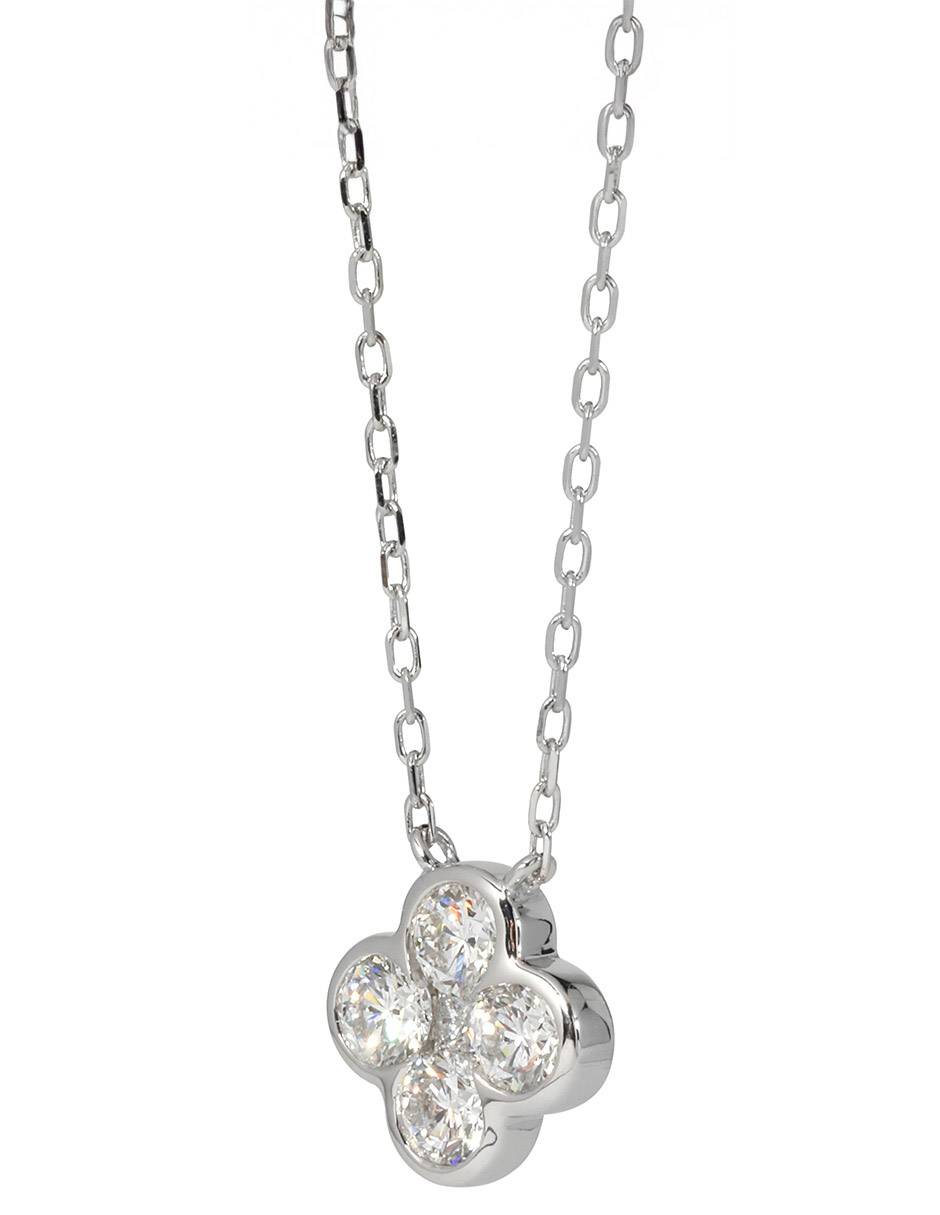 Collar con dije de flor Flora de oro blanco 14 K 4