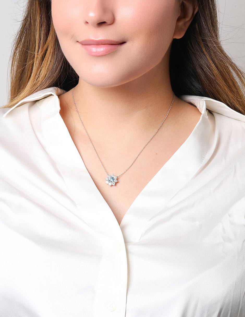 Collar con dije de flor Flora de oro blanco 14 K 2