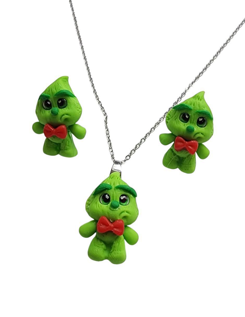 Aretes y collar Grinch Navidad de plata P925 2
