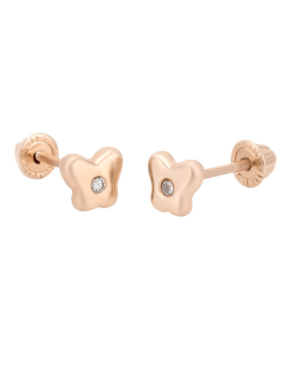 Broqueles de mariposa de oro rosa 14 K diamante