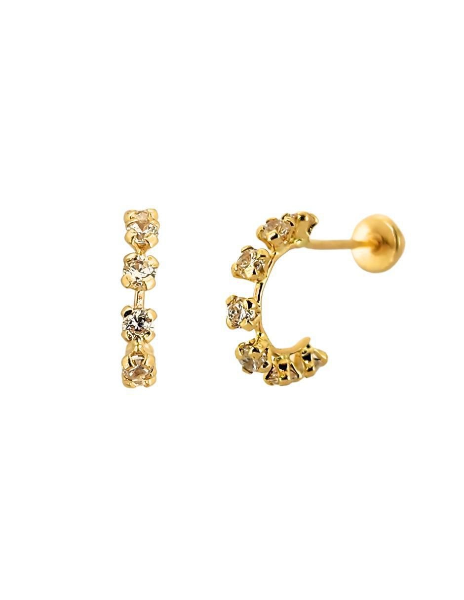 Broqueles de oro amarillo 10 k con acabado pavé zirconia 4