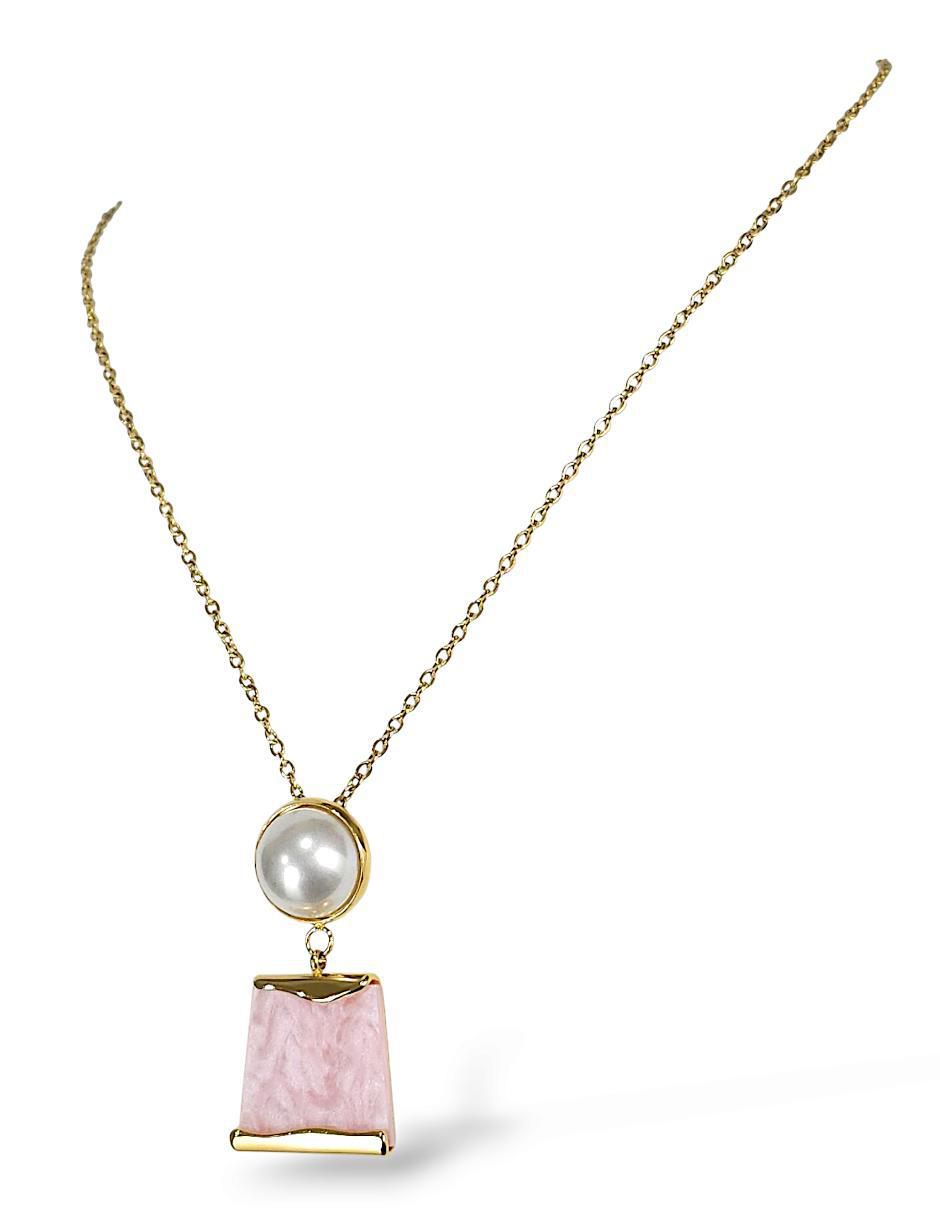 Collar, pulsera y anillo perla de cristal 3