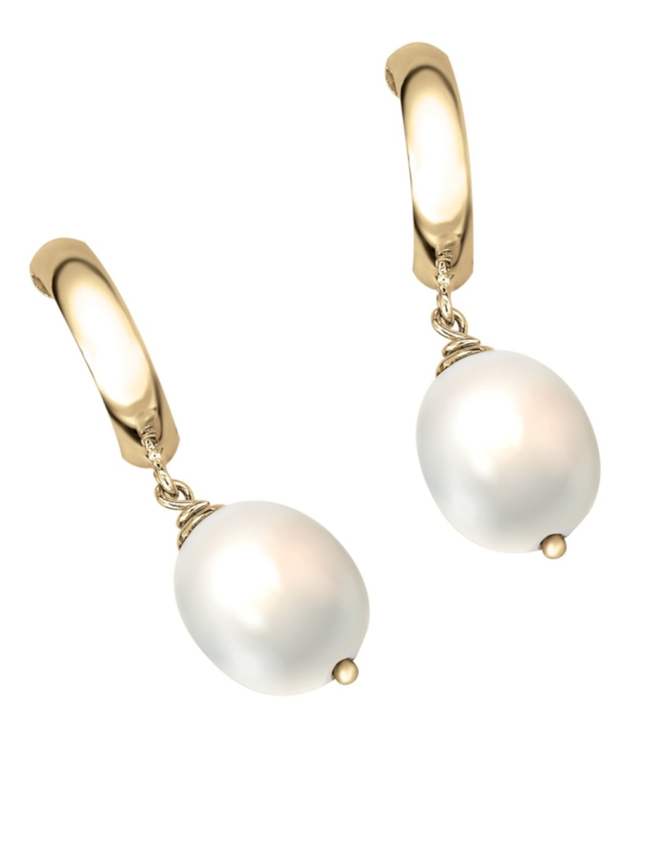 Aretes largos de perla de oro amarillo 14 k con acabado pulido perla 2