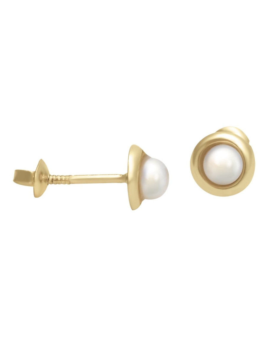 Broqueles circulares de oro amarillo 14 K con acabado pulido perla 2