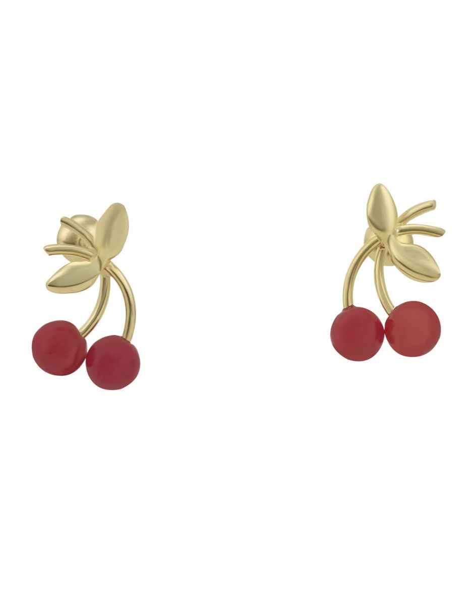 Broqueles de cereza de oro amarillo 14 k con acabado pulido coral 2