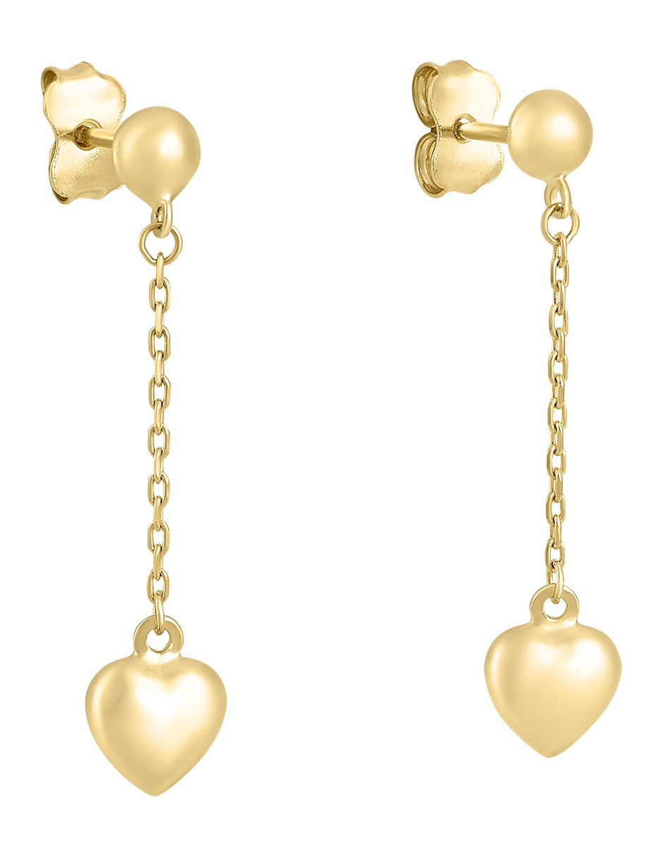 Aretes largos de corazón de oro amarillo 14 k con acabado pulido 2