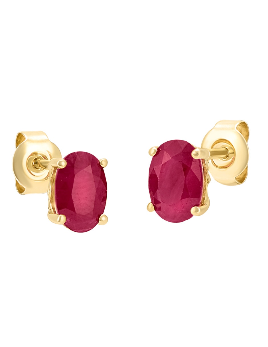 Broqueles ovalados de oro amarillo 14 K rubí Broqueles ovalados de oro amarillo 14 K rubí