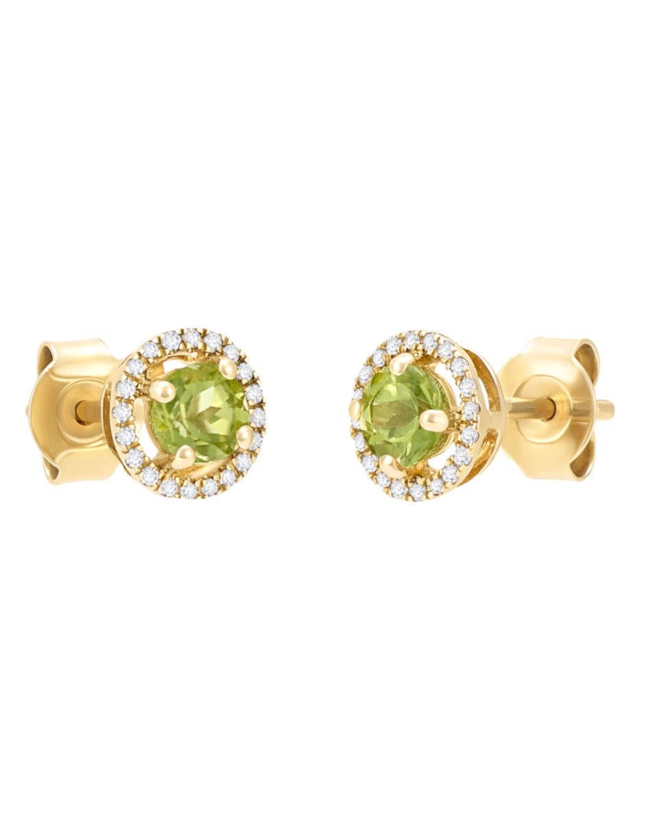 Broqueles redondos de oro amarillo 14 K peridoto Broqueles redondos de oro amarillo 14 K peridoto