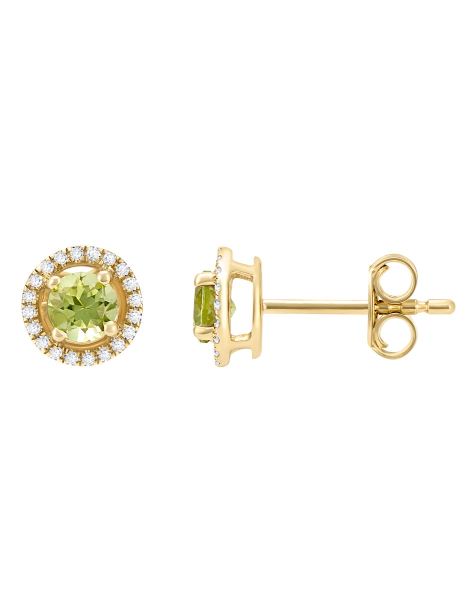 Broqueles redondos de oro amarillo 14 K peridoto 2