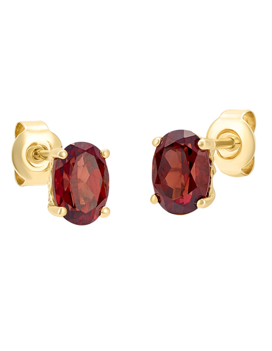 Broqueles ovalados de oro amarillo 14 K granate