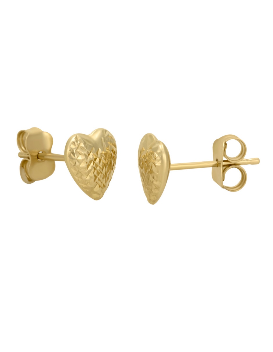 Broqueles de corazón de oro amarillo 14 K con acabado pulido
