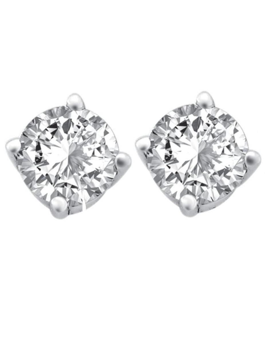 Broqueles redondos de oro blanco 14 K con acabado brillante diamante 1