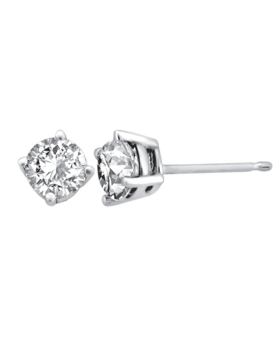 Broqueles redondos de oro blanco 14 K con acabado brillante diamante