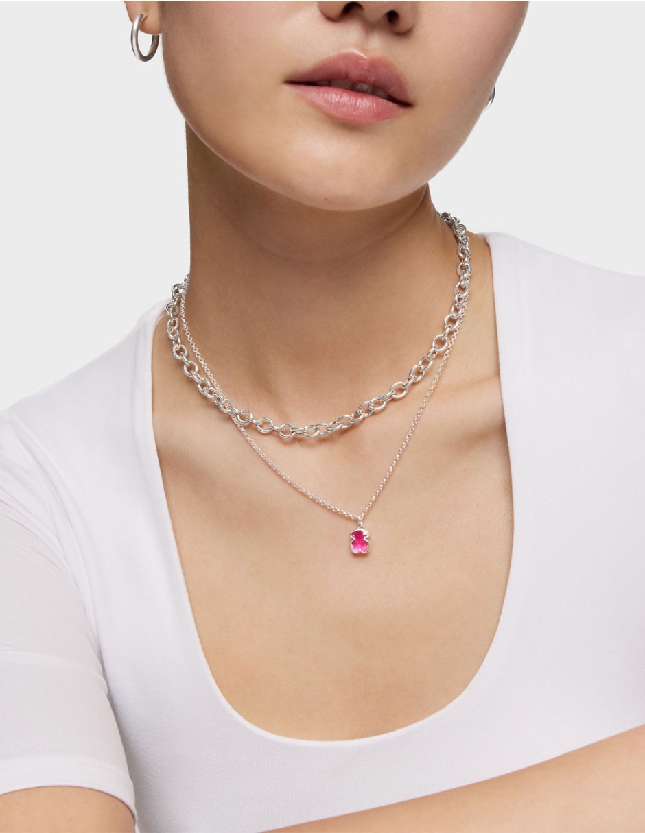 Collar con dije de oso Icon Color LGG de plata P 925 5