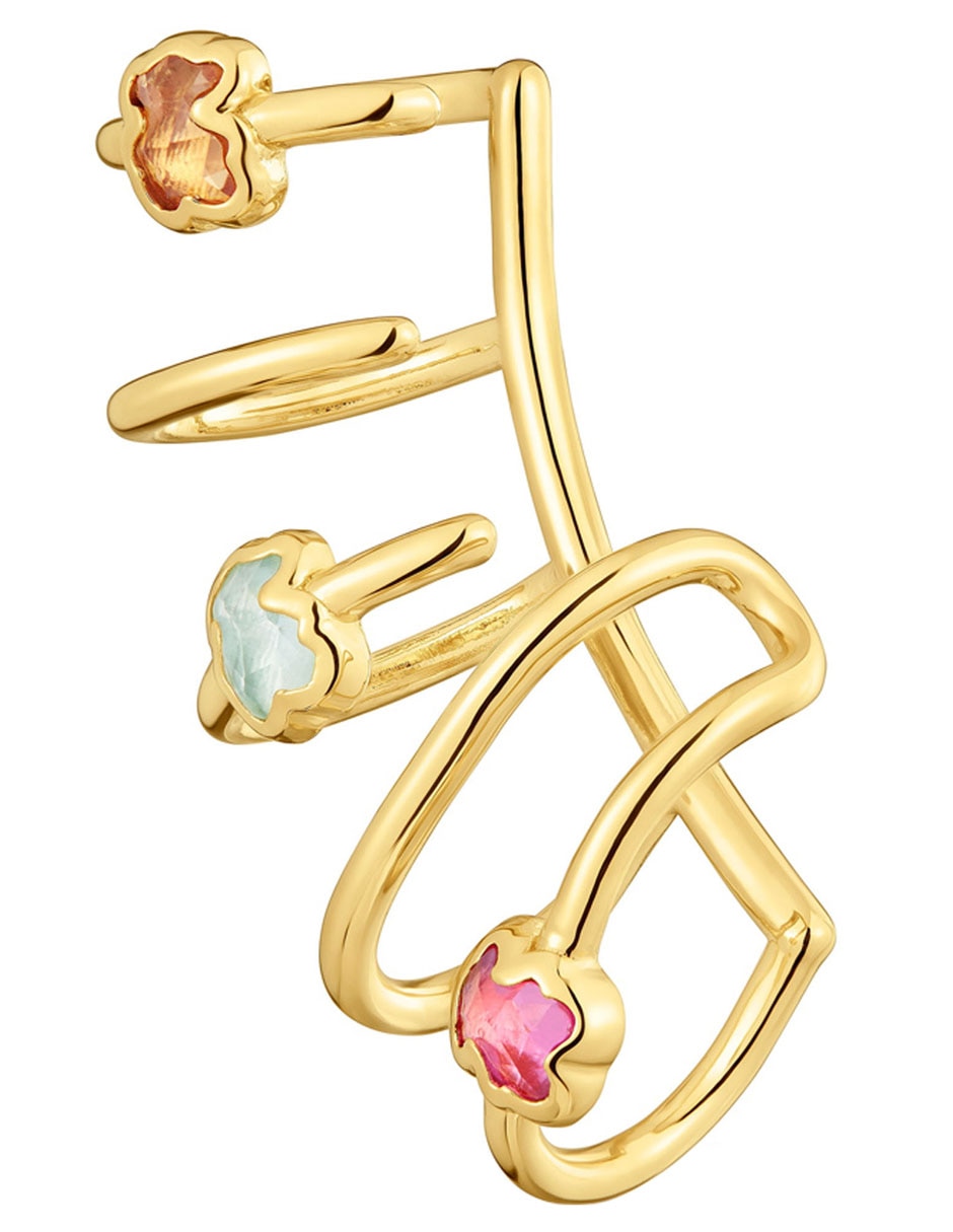 Arete ear cuff de oso Icon Color LGG de plata P 925 con acabado baño de oro rubí y zafiro 2
