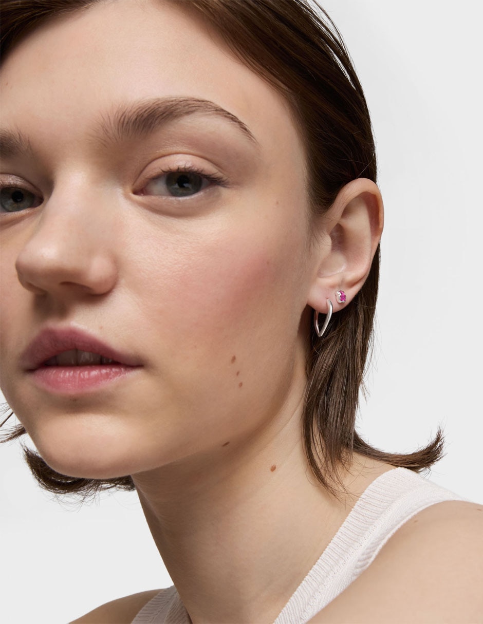 Aretes corto de oso Icon Color LGG de plata P 925 con acabado brillante rubí 5