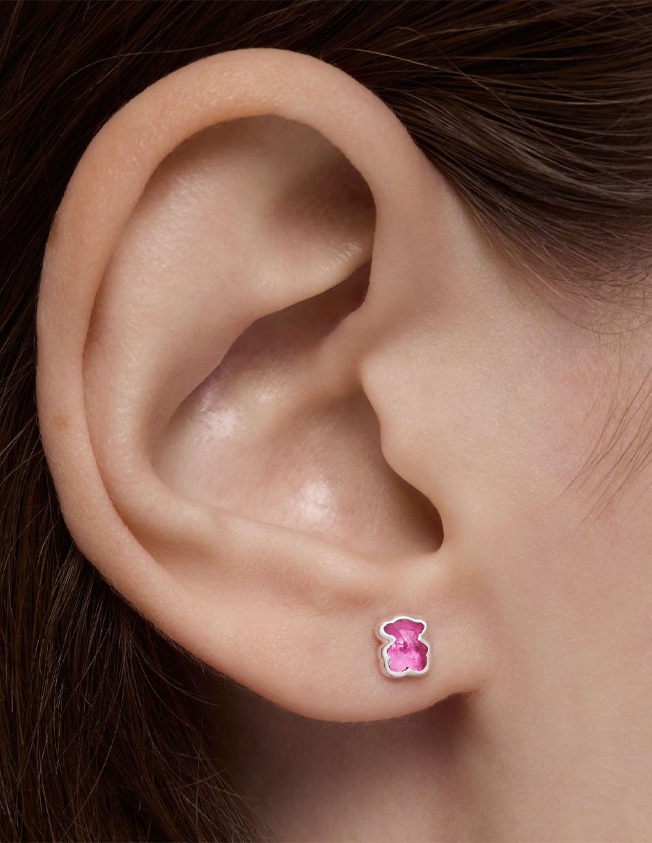 Aretes corto de oso Icon Color LGG de plata P 925 con acabado brillante rubí 6