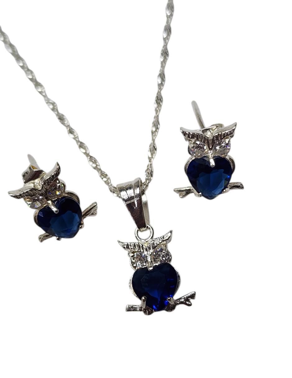 Aretes y collar de búho Ave Nocturna de plata P 925 zirconia 2