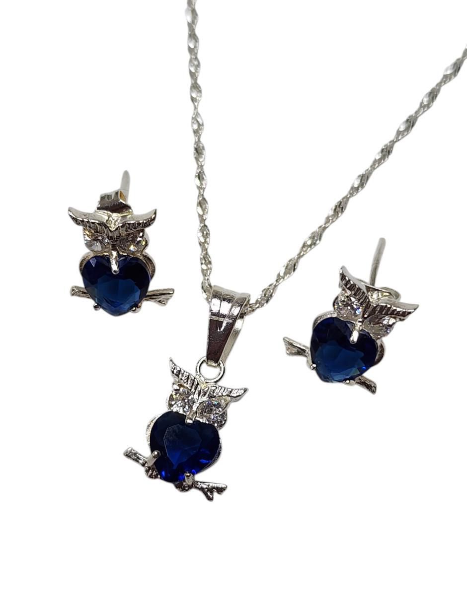 Aretes y collar de búho Ave Nocturna de plata P 925 zirconia 3