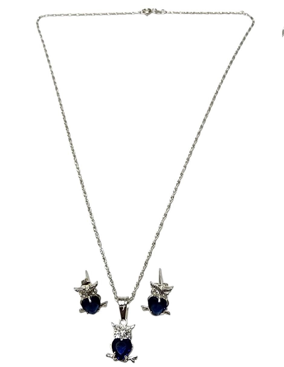Aretes y collar de búho Ave Nocturna de plata P 925 zirconia 4